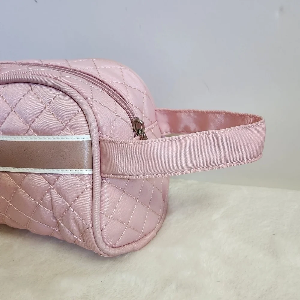 Lovevook Pink Quilted Toiletry Travel Makeup Cosmetic Bag Pouch